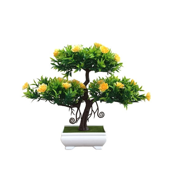 Bienvenido Artificial Potted Plant Decor Simulation Flower Pot Bonsai Tree for Home Office (Yellow)