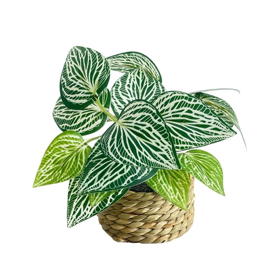 Artificial Potted Plant,Weather Resistant Fake Plant in Woven Basket Faux Greenery Decor for Home Tabletop Living Room Office Shelf