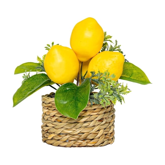 Artificial Potted Plants 5.5 " Small Fake Lemon Tree Artificial Lemons Citrus Tree with Woven Pot Faux Plants Indoor Lemon Decorations for Home,Office, Living Room Table, Desk(C)
