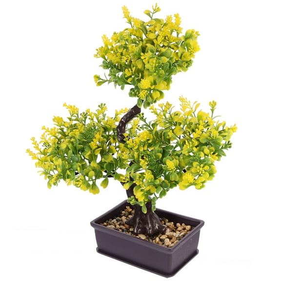 Artificial Potted Plants, Bonsai Tree Artificial Blossom Flowers in Pot, Japanese Bonsai Plants Zen Decoration for Office, Desk, Shelf, 12 x 14 inch ( yellow )