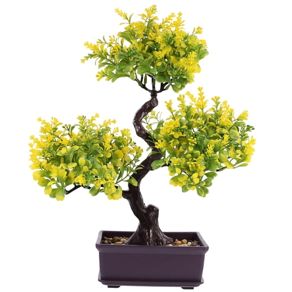 Artificial Potted Plants, Bonsai Tree Artificial Blossom Flowers in Pot for Office, Desk, Shelf, 12 x 14 inch ( yellow )