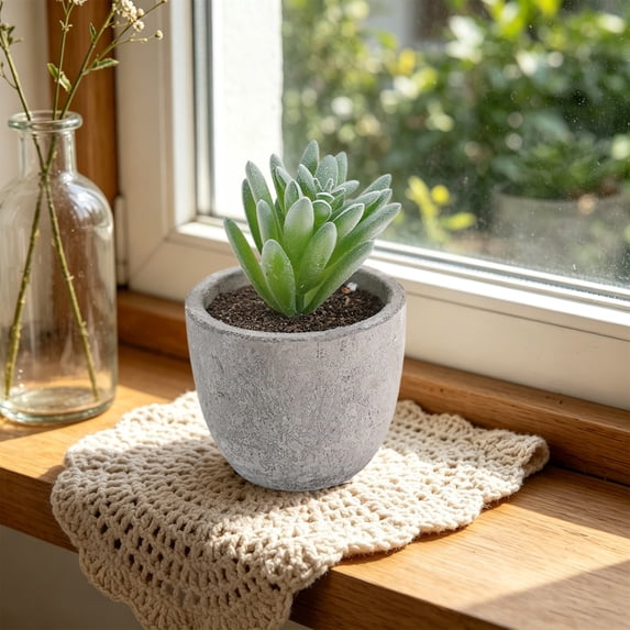 Artificial Potted Plants, Fake Plastic Plants with White Pots, Small Flower Arrangement for Home Office Table Decor