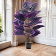thumbnail image 1 of Artificial Potted Plants Faux Tropical Greenery with 24 PVC Leaves Realistic Lifelike Fake Plants for Home Office Desk Shelf Decoration Purple, 1 of 7