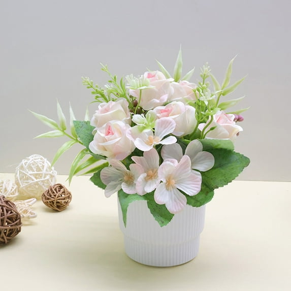 Artificial Potted Plants Set of 6 | Small Plastic Flower Decor for Home & Office | 10.24 Inch Lifelike Faux Floral Arrangements in Multiple Colors