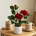thumbnail image 1 of Artificial Potted Rose Bonsai, Lifelike Silk Flowers Faux Plant for Home Decor Maintenance Free Plastic Flowers Realistic Leaves White Pot, Red, Ccwuwei, 1 of 6