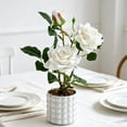 thumbnail image 1 of Artificial Potted Rose Bonsai Lifelike Silk Flowers Faux Plant for Home Decor Maintenance Free Plastic Flowers Realistic, White, Ccwuwei, 1 of 6