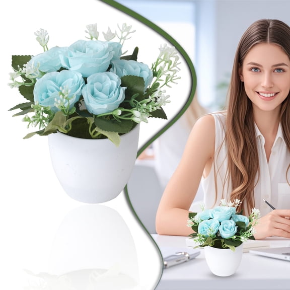 Artificial Potted Rose Bouquet Lifelike Plastic Floral Arrangement For Table Centerpiece Home Kitchen Decor