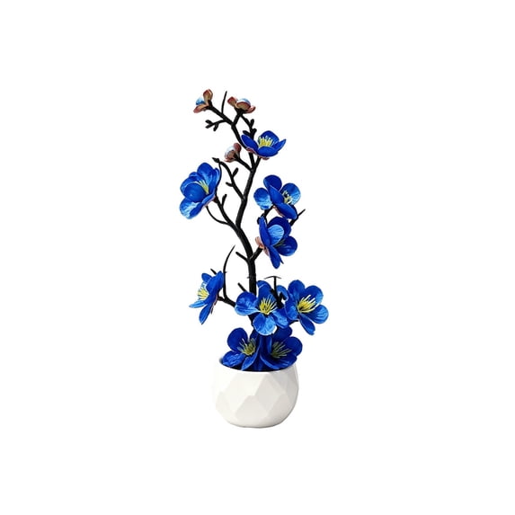 Artificial Potted Silk Flower Yulan Floral Arrangement Ceramic Pot Tabletop Decor Home Office Living Room Decor Blue