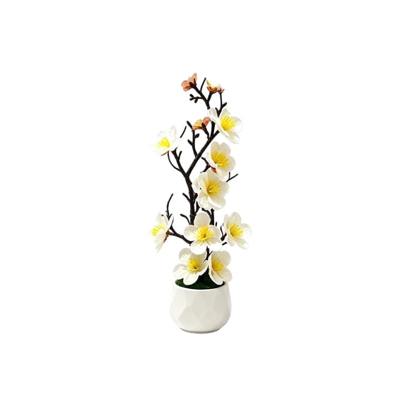 Artificial Potted Silk Flower Yulan Floral Arrangement Ceramic Pot Tabletop Decor Home Office Living Room Decor White