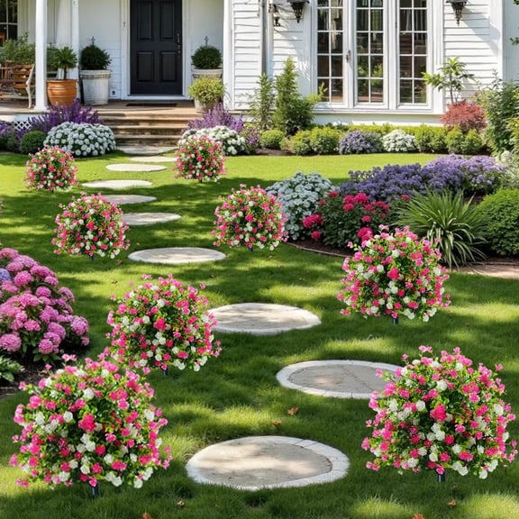 Artificial Potted Trees with Ground Stakes, 1 Pack Artificial Flowers Bushes for Outdoors, Artificial Topiary Camellias for Front Porch Garden Patio Spring Decor Pink