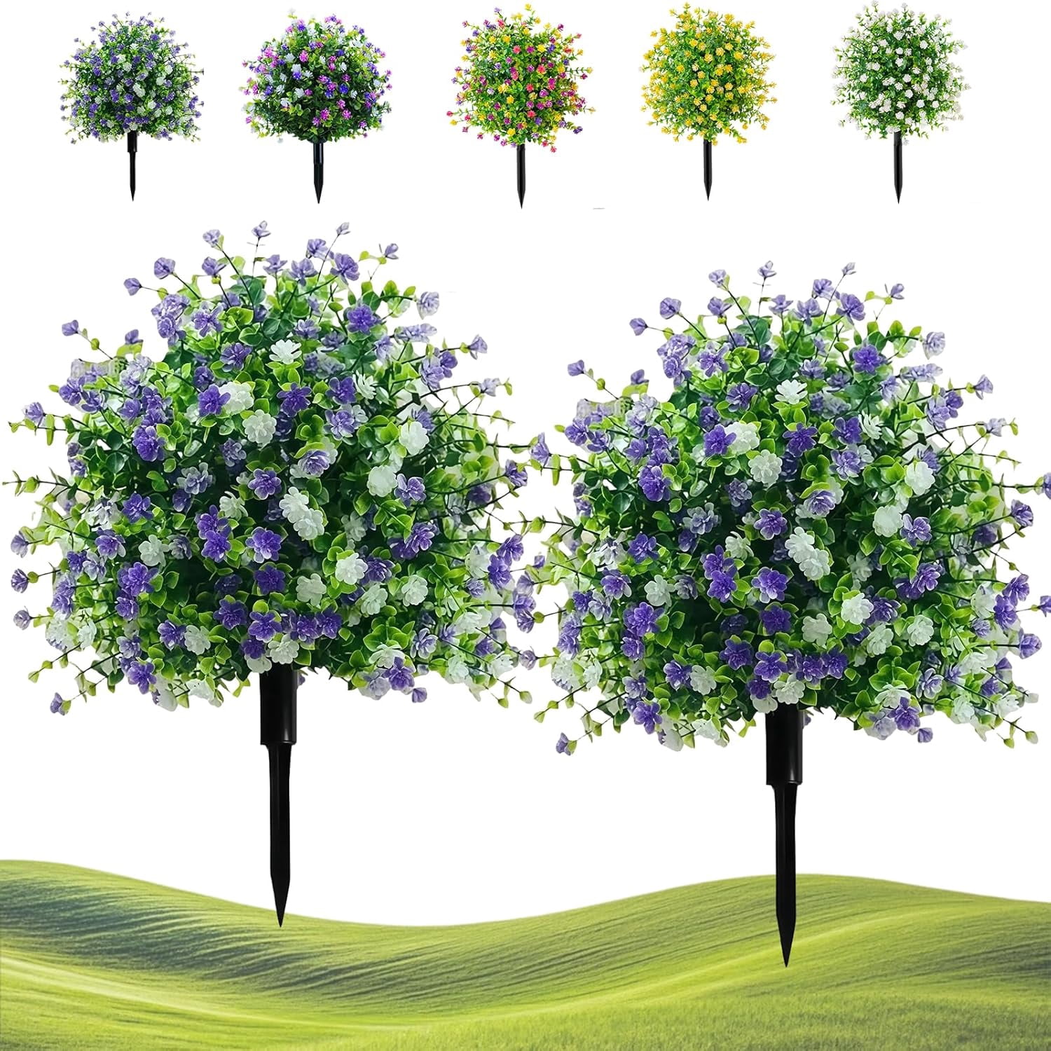 Artificial Potted Trees with Ground Stakes, 2026 New Artificial Outdoor Flowers with Stake, UV Resistant Vibrant Camellia Topiary Weatherproof for Home & Garden Decoration
