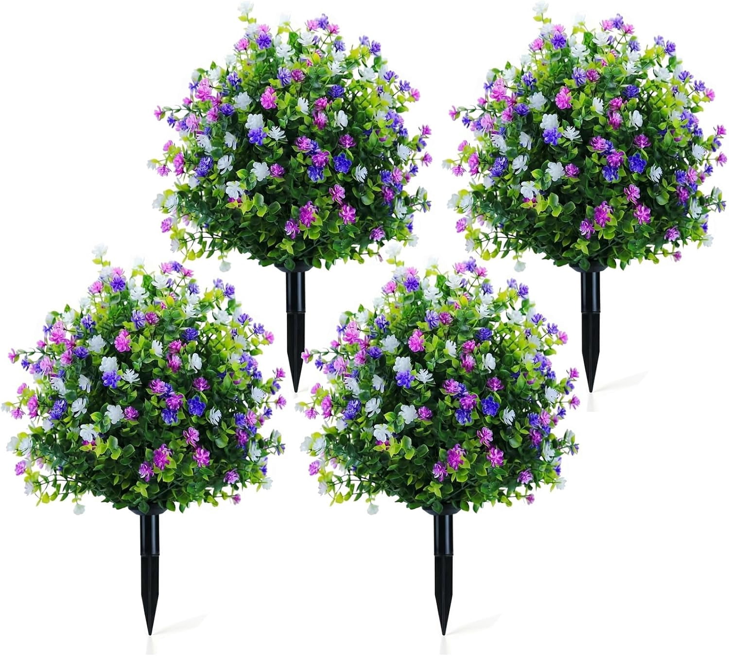 Artificial Potted Trees with Ground Stakes, UV Resistant Camellia Topiary Fake Evergreen Shrubs Bushes Plants with Ground Spike, Fake Plants for Outdoor Indoor Front Porch Garden (4pcs)