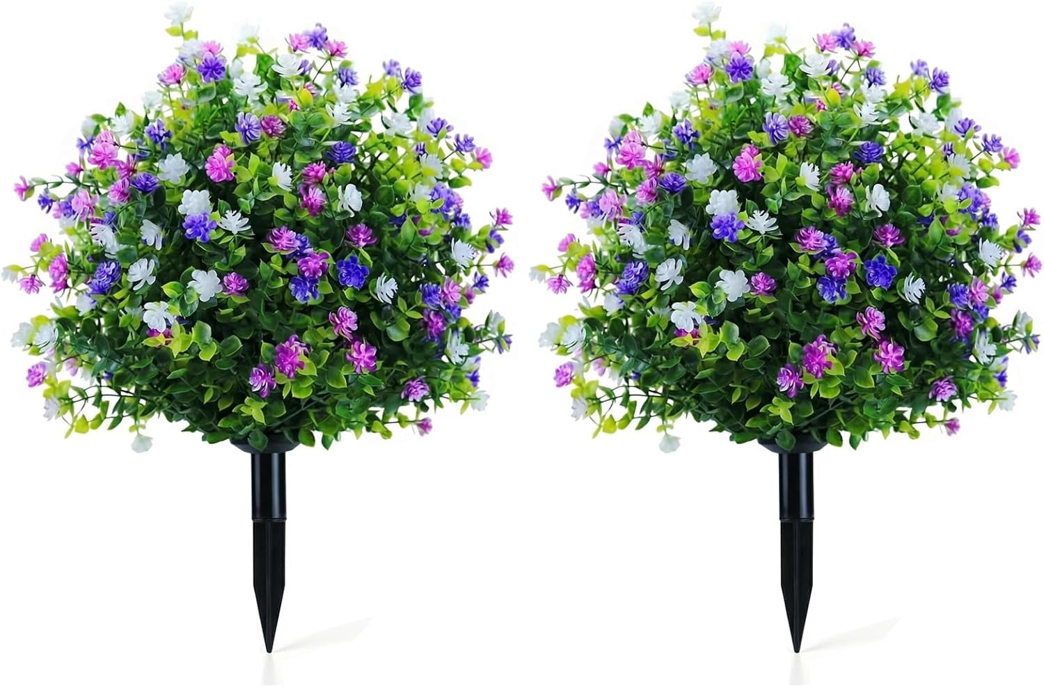 Artificial Potted Trees with Ground Stakes, UV Resistant Camellia Topiary Fake Evergreen Shrubs Bushes Plants with Ground Spike, Fake Plants for Outdoor Indoor Front Porch Garden (2pcs)