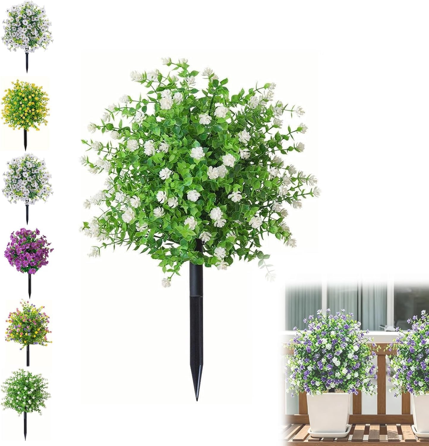 Artificial Potted Trees with Ground Stakes, UV Resistant Outdoor Faux Camellia Plants, Lifelike Artificial Flower Potted Shrubs for Front Porch, Patio, Garden & Yard Decor (#C*1)