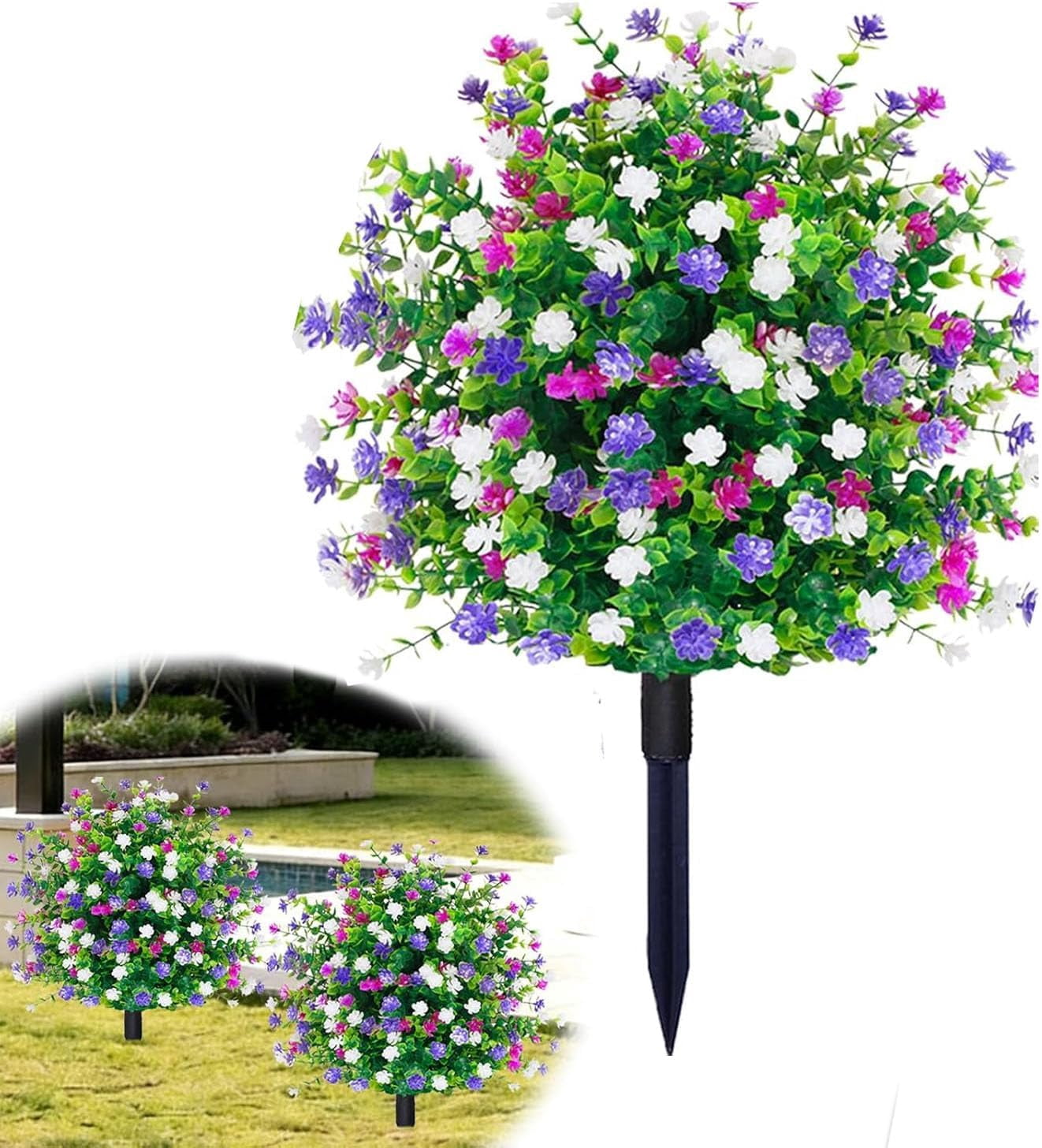 Artificial Potted Trees with Ground Stakes, UV Resistant Outdoor Faux Camellia Plants, Lifelike Artificial Flower Potted Shrubs for Front Porch, Patio, Garden & Yard Decor (#B*1)