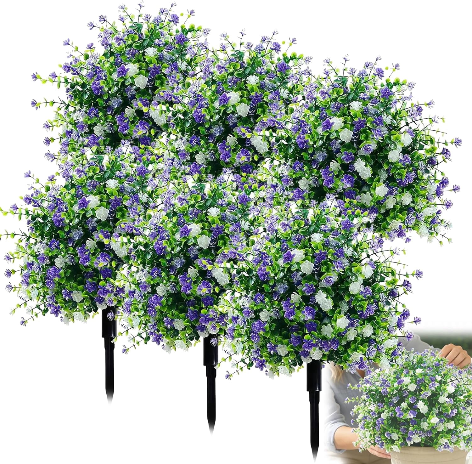 Artificial Potted Trees with Ground Stakes, Camellia Shrubs Faux, Realistic Artificial Flowers for Garden Patio Pathway Yard Lawn (6pcs)