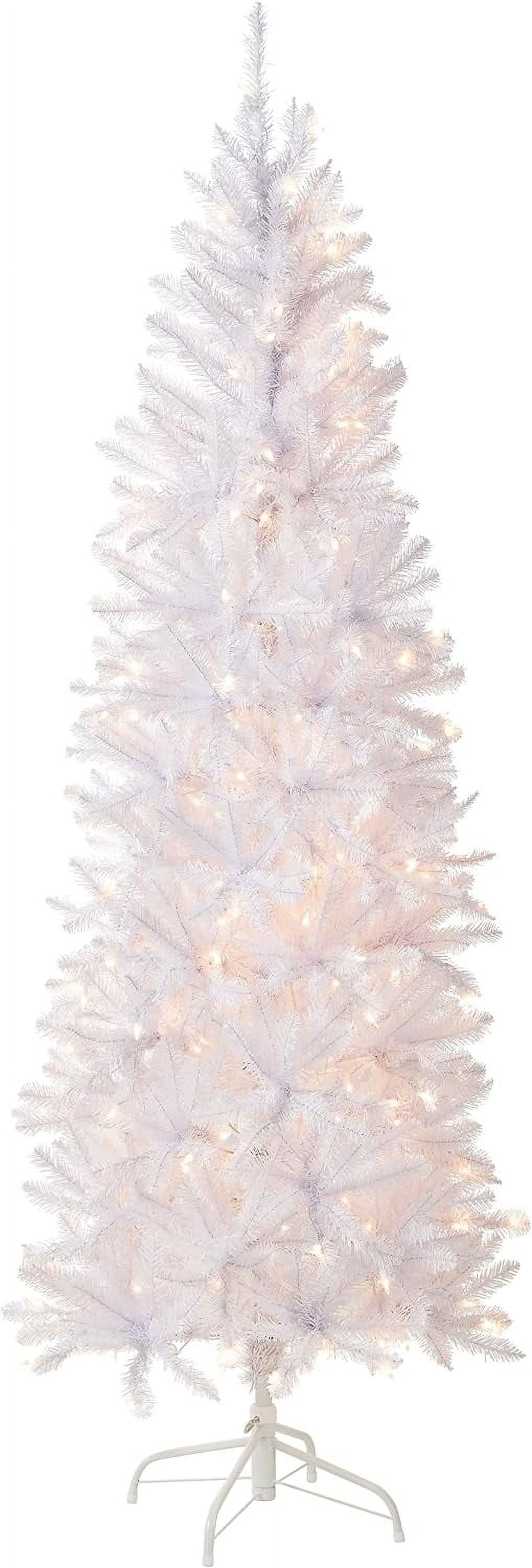 Artificial PreLit Slim Christmas Tree, White, Kingswood Fir, White