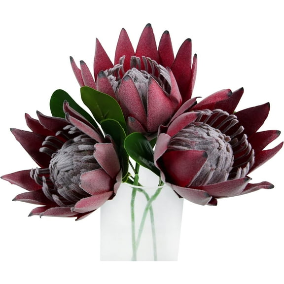 Artificial Protea Cynaroides for Flower Arrangements, Faux Protea for Table Decoration Centerpieces, 3 Pieces Silk Protea Bouquet for Wedding (3, Orange)