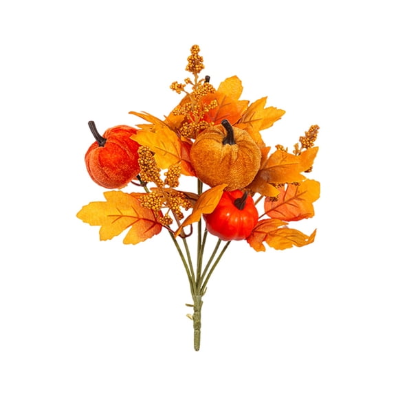 Artificial Pumpkin Bouquet, Fall Harvest Tabletop Arrangement, Pumpkin Centerpieces, Autumn Table Centerpieces with Red Faux Flowers, Maple Leaves, Pumpkin, Thanksgiving & Harvest Home Decoration