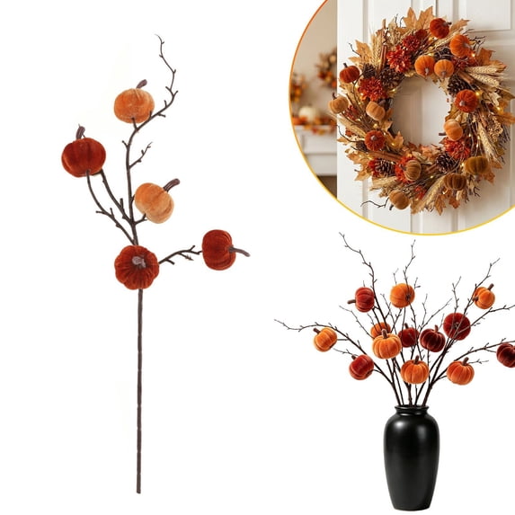 Artificial Fall Harvest Pumpkin Branch Picks Floral Stems for Halloween Thanksgiving Decor