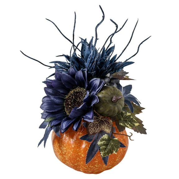 Artificial Pumpkin Fall Centerpieces for Tables Sunflower Berries Maple Leaves Potted Rustic Thanksgiving Floral Arrangements in Pumpkin Pots for Kitchen Home Wedding Mantel Decor