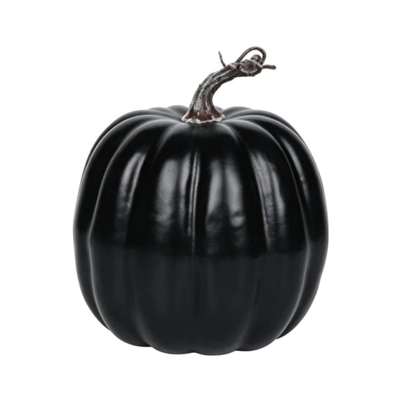 Artificial Pumpkin Figurine, Farmhouse Rustic Country Style Decor, 5.91x6.57 Inch Fall Harvest Thanksgiving Centerpiece, for Autumn Halloween Indoor Dining Table Mantel Display Black