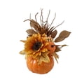 thumbnail image 1 of Artificial Pumpkin with Flowers, Thanksgiving Pumpkin Table Decoration – Autumn Harvest Centerpiece with Sunflowers & Maple Leaves, Fall Seasonal Home Décor for Dining Table, Living Room, 1 of 3