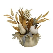 Artificial Pumpkin and Gourd Fall Centerpiece, Faux Harvest Floral Arrangement with Leaves, Berries, and Wheat for Autumn Table Decor, Thanksgiving, Home or Office Display