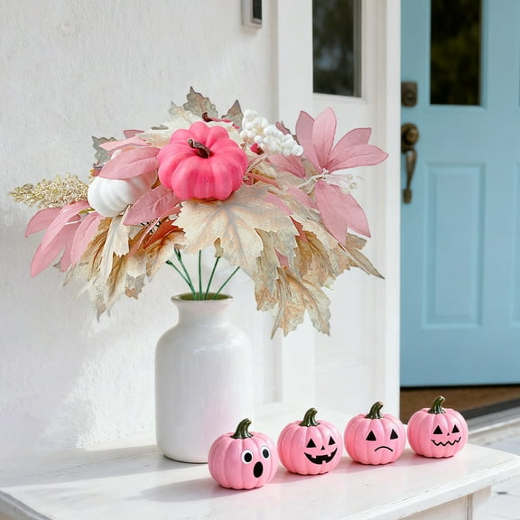 Artificial Pumpkin Leaf Bouquet Lifelike Fall Harvest Floral Arrangement for Home Office Wedding Festival Decor Display