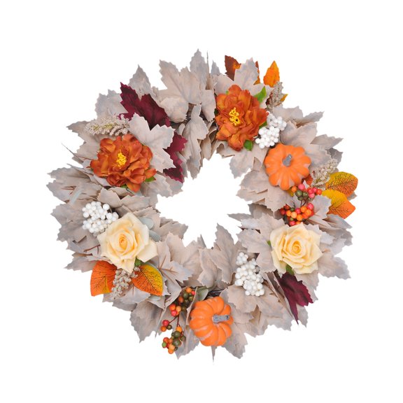 Artificial Pumpkin Leaf Wreath Thanksgiving Wreath Fall Decoration For Door