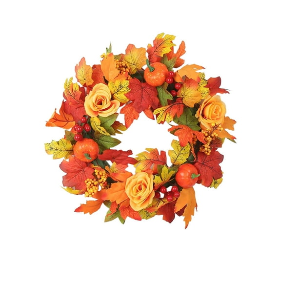 Artificial Pumpkin Maple Leaf Wreath For Thanksgiving Halloween Front Door Decor Orange Plastic Fall Harvest Decorations For Home Wall