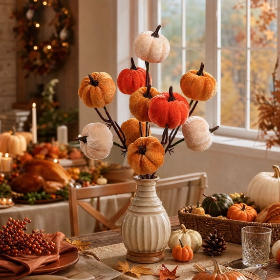 Artificial Pumpkin Picks Fall Decorative Branches for Vase Arrangement Thanksgiving Home Table Decoration 13.39x9.45x1.18 in