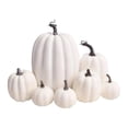 thumbnail image 1 of Artificial Pumpkin Set for Halloween Decorations, 7 Piece Rustic Farmhouse Faux Pumpkins Fall Thanksgiving Centerpiece, Lightweight Foam Plastic Paintable DIY Table Decor, 1 of 8