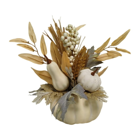 Artificial Pumpkin and Gourd Table Centerpiece with Faux Leaves Berries and Wheat for Home Office Thanksgiving Decor