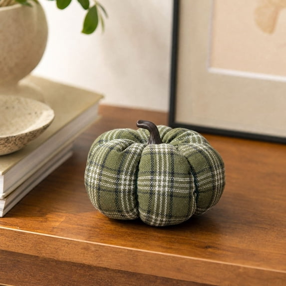 Artificial Pumpkins 3.54 Inch Small Plaid Fabric Fake Pumpkins Rustic Fall Decor Decorative Pumpkins for Thanksgiving Halloween Table Centerpiece Home Kitchen Shelf