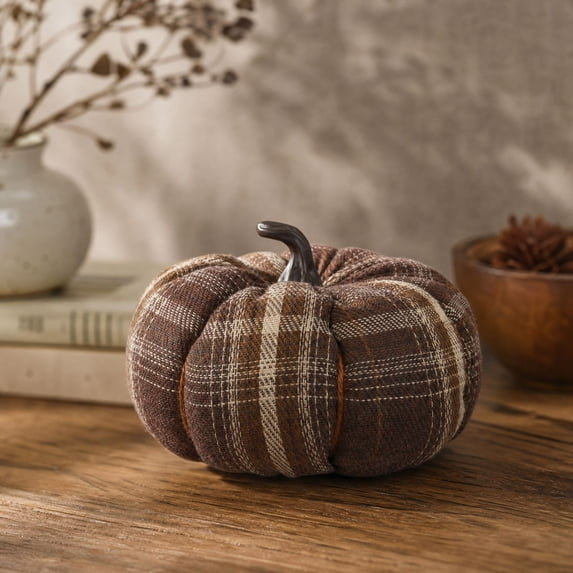Artificial Pumpkins 3.54 Inch Small Plaid Fabric Fake Pumpkins Rustic Fall Decor Decorative Pumpkins for Thanksgiving Halloween Table Centerpiece Home Kitchen Shelf