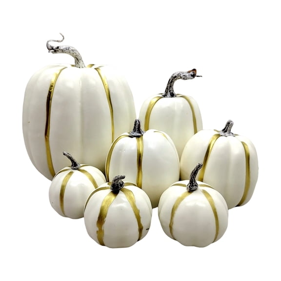 Artificial Pumpkins 7 Pack Realistic Faux Foam Pumpkins Set for Fall Decor Autumn Harvest Thanksgiving Halloween Table Centerpiece Home DecorAs Shown