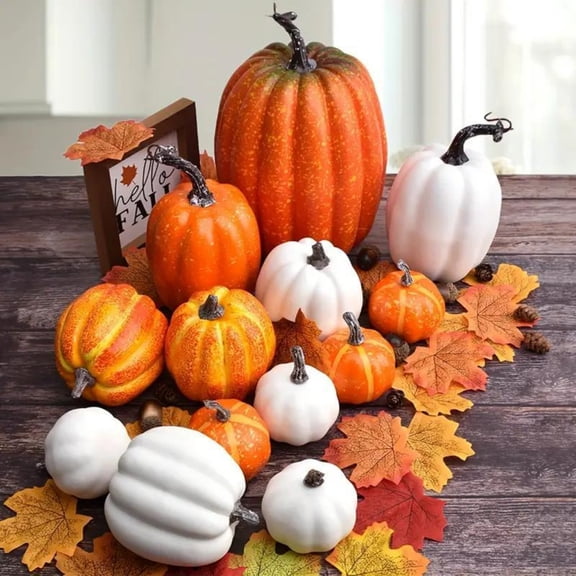 Artificial Pumpkins,7PCS Orange Pumpkins Faux Harvest Pumpkins for Autumn Thanksgiving Halloween Seasonal Holiday Decor Decoration (Orange)