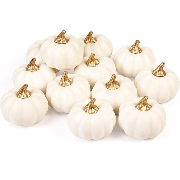 Artificial Pumpkins Bulk Vintage White Pumpkin Harvest Lifelike Pumpkin Fake Foam Pumpkin for Fall Autumn Halloween Home Thanksgiving Party House Kitchen Wedding Decor, 12Pcs
