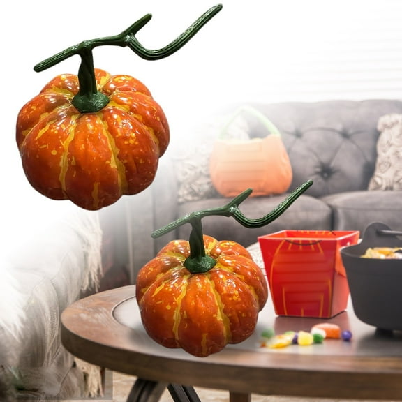 Artificial Pumpkins for Fall Decor - Set of Mini Foam Pumpkins with Gold Stems, Realistic Harvest Centerpiece for Thanksgiving, Halloween & Wedding Table Decor