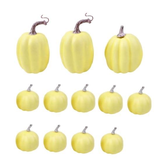 Artificial Pumpkins, Halloween Party Decor, Fall Halloween Decor, Thanksgiving Decor, 12Pcs Yellow Pumpkin Ornaments for Holiday Tabletops