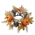 thumbnail image 1 of Artificial Pumpkins Maple Leaves Candle Rings Wreaths,Mini Fall Pumpkin Pinecone Wreaths,Small Candle Wreath,Pillar Candle Holder for Wedding Thanksgiving Halloween Tabletop Decoration,Z0-Orange, 1 of 7