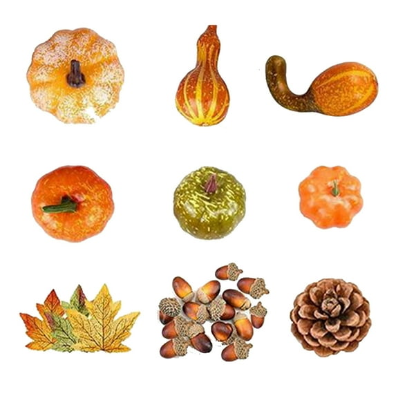 Artificial Pumpkins Maple Leaves Pine Cones Acorns Set Fake Pumpkin Vegetables