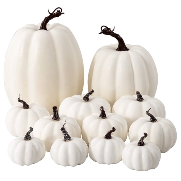 Artificial Pumpkins,Mini Pumpkin, Carvable Fake Pumpkin for Decorating Outside, Assorted Harvest Pumpkins for Fall Halloween Party Decor 7PCS