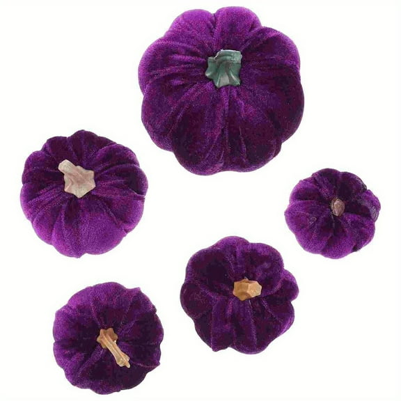 Artificial Pumpkins Plush 5pcs Faux Velvet Foam Fabric Pumpkins Decoration for Fall Home Farmhouse Harvest Thanksgiving Decorative Purple