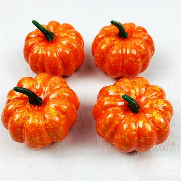 Artificial Pumpkins Set Harvest Decoration, 4pcs Assorted Size Orange Pumpkins Realistic Pumpkins for Halloween Thanksgiving Autumn Festive Party Supplies