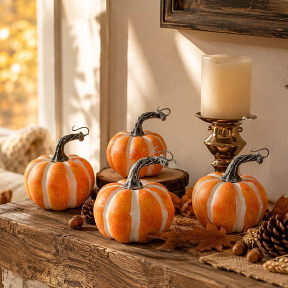 Artificial Pumpkins, Small Fall Decor for Home, Porch and Kitchen, Fall Tiered Tray Decor, Halloween Tiered Tray Decor for Seasonal Harvest Celebration, Use As Cute Figurines Home
