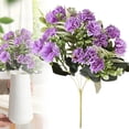 thumbnail image 1 of Artificial Purple Carnation Flowers, Fake Silk Carnation Bouquet with Green Leaves for Wedding Home Party DIY Floral Arrangement Decor, 1 of 9