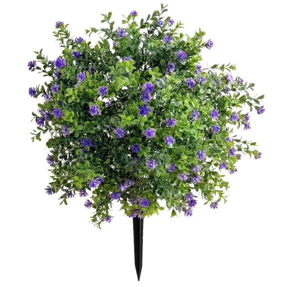 Artificial Purple Flower Topiary Bushes, Faux Outdoor Plants with Ground Stake, Uv Resistant Fake Greenery Shrubs for Garden Yard Patio Pathway Spring Summer Decor, Purple, Pack