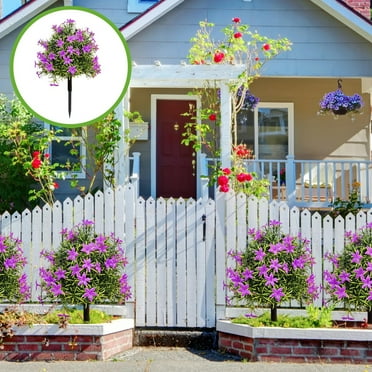 Artificial Purple Pomegranate Flower Plant with Ground Spike - 23.8“ UV Resistant Fake Evergreen Shrubs Bushes Plants, Fake Evergreen Artificial Plant for Indoor Outdoor Front Porch Garden